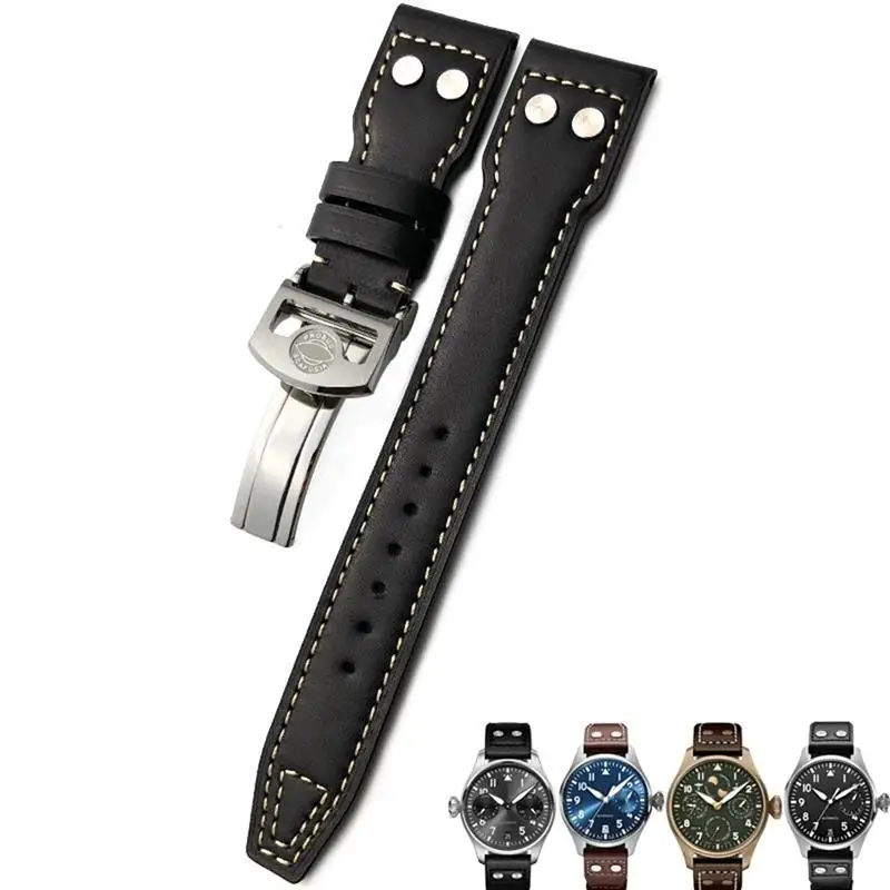 SCHIK 20mm 21mm 22mm Rivet Calfskin Leather Watch band Fit for IWC watch Big PILOT IW5009 SPITFIRE IW3777 Le Petit Prince Mark