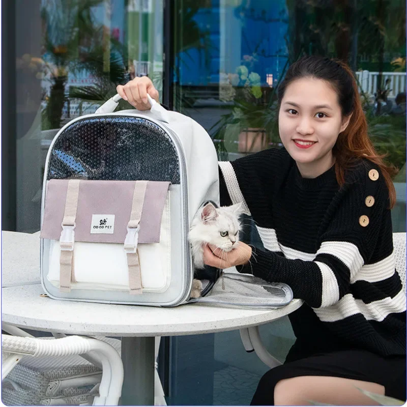 

Simple Fashion Cat Basket Comfortable Breathable Cat Transport Bag Visual Window Cat Cage Side Opening Pet Backpacks