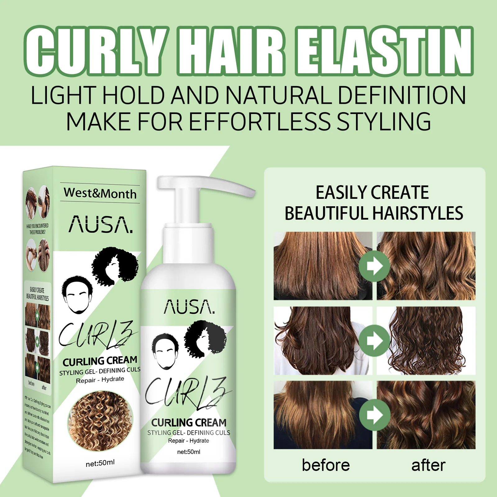 Description Picture 5 of itemHair Curly Cream Hair Styling Products Booster Defining Hair Curl Enhancer Moisturizing Repair Cream Para Cabelo Cacheado