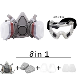 Industrial Half Face Respirator with Protective Fog - Proof Glasses for Painting and Spraying Tasks (Option - 8in1)