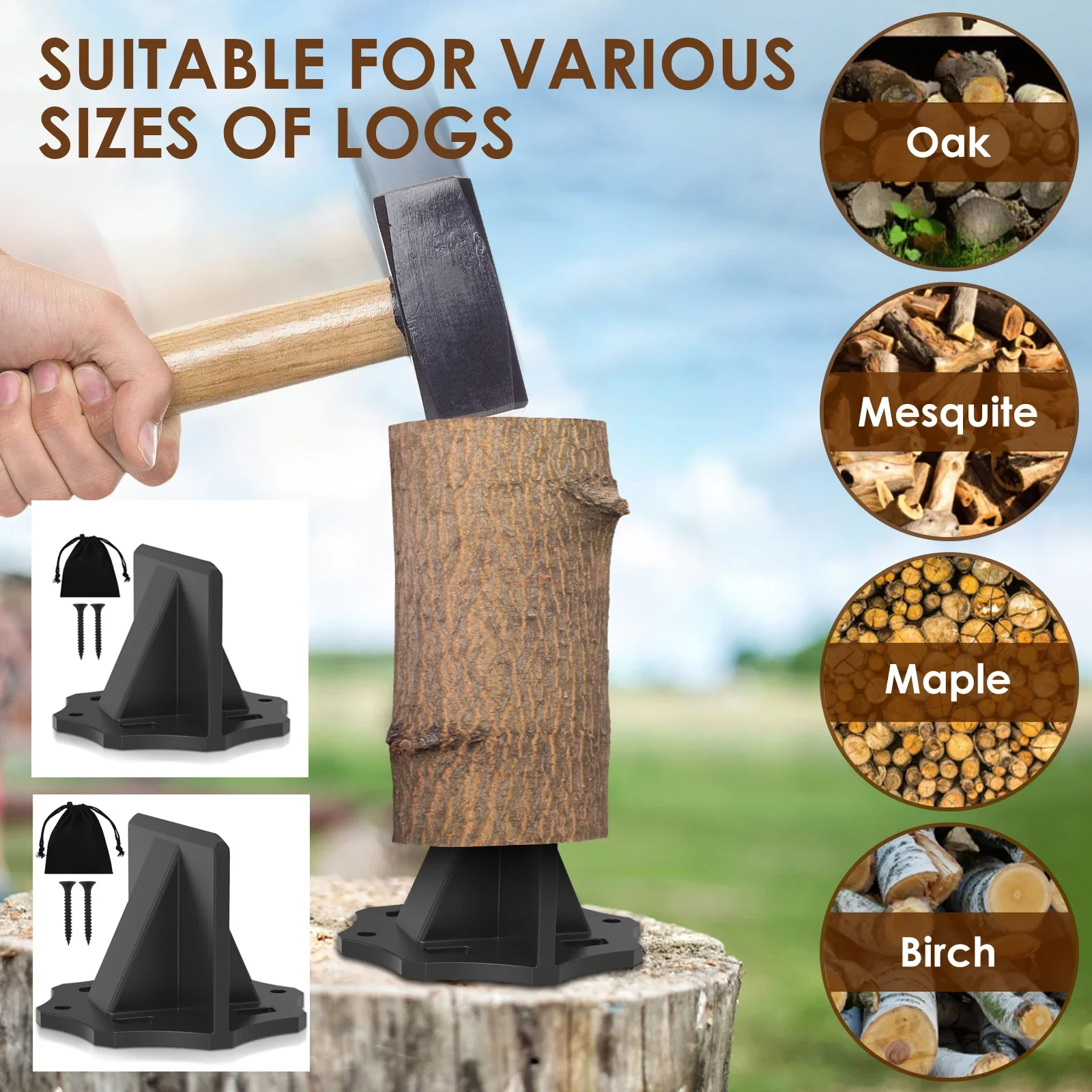 Kindling Splitter Sturdy Carbon Steel Log Wood Splitter Portable Wood Tool with Cloth Bag Manual for Home wood splitter