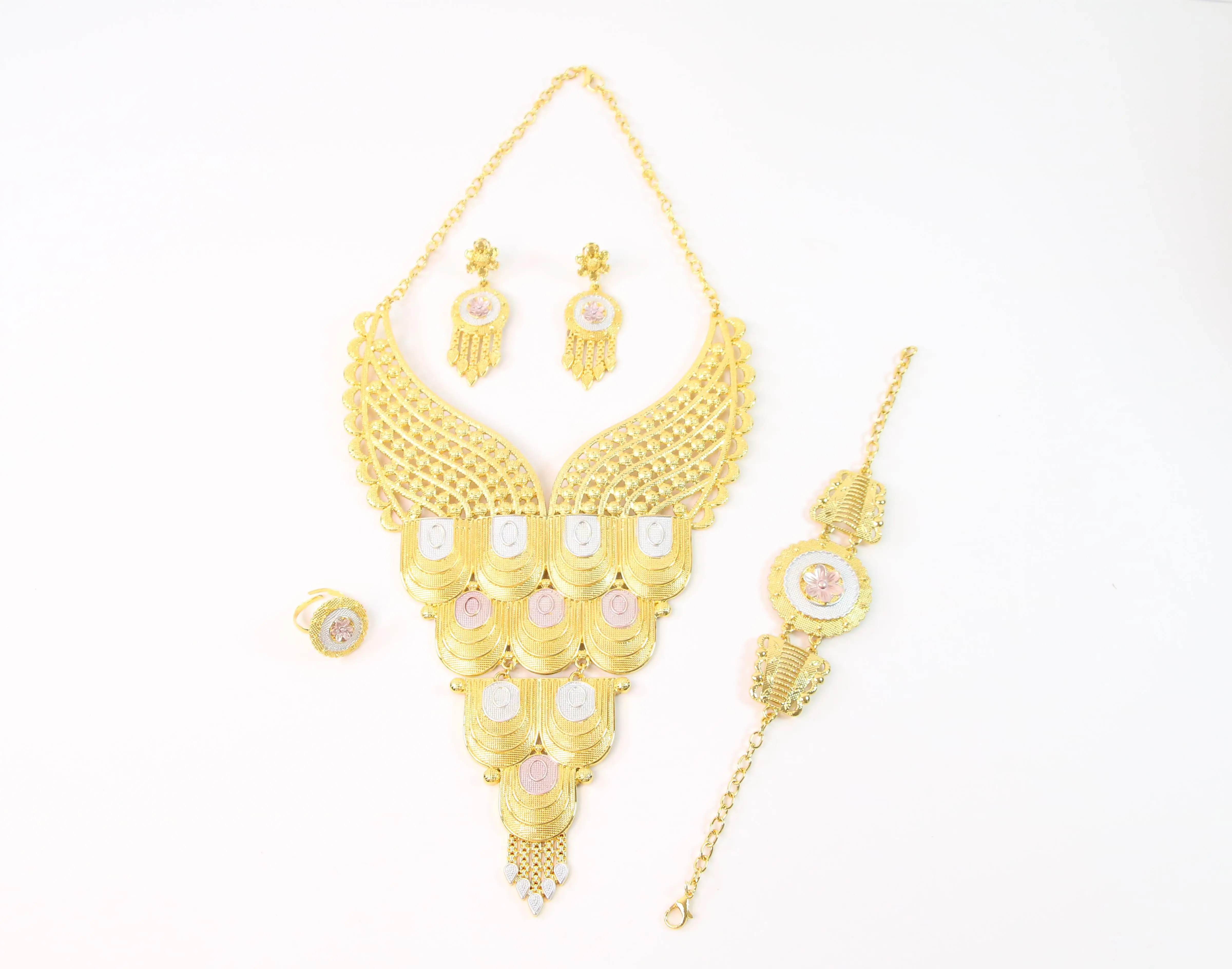 

2023 China's latest design 24k gold fringe necklace earrings bracelet ring jewelry set