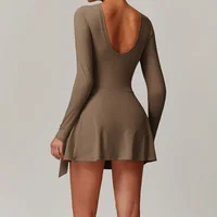 Barboteuse dos nu ensemble à manches longues sport Fitness body siamois vêtements de sport femmes vêtements combinaison jupe combishort Yoga costume 6