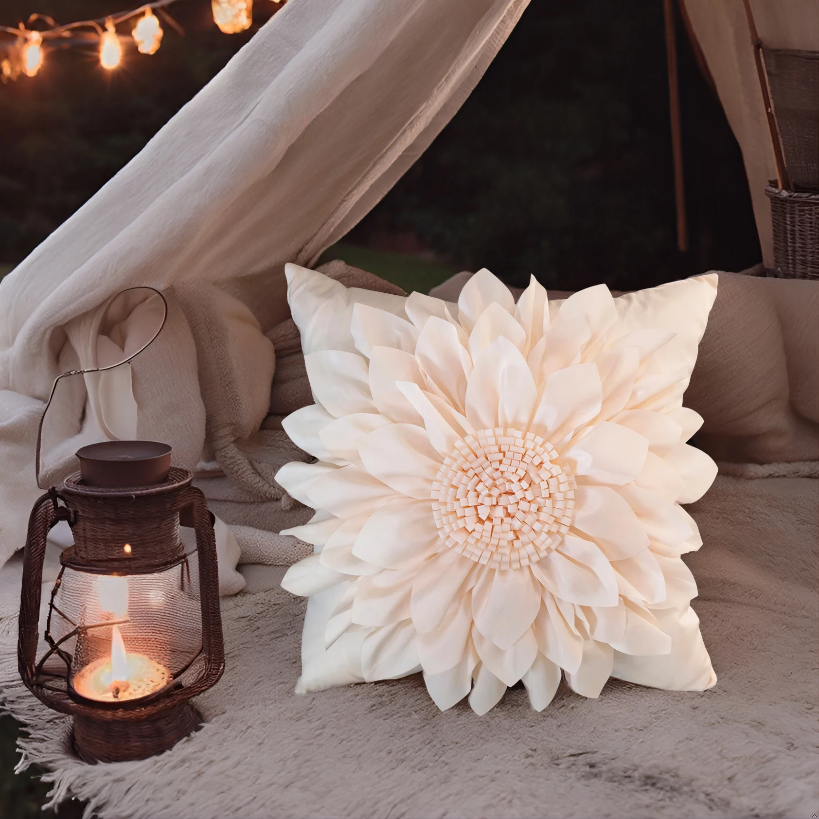 Cream Decorative Cushion Covers For Sofa 3D Sunflower Pillow Cover Luxury Handmade Bed Couch Bohemia Ivory White Pillow Case