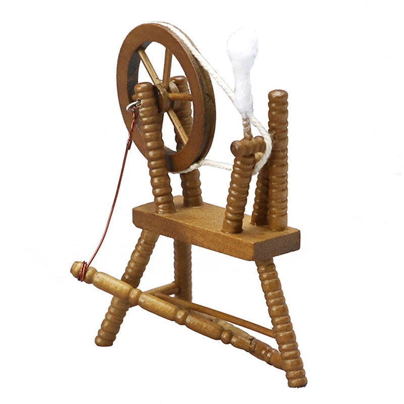 1:12 Scale Dollhouse Miniature Hand Reeling Machine Wooden Spinning Wheel Retro Mini Spinning Wheel Brown caterpiller cat 980k wheel loader rock configuration 1 50 scale by diecast masters 85296