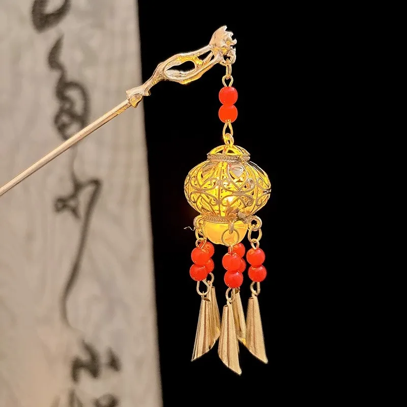 Popular Antique Style Hair Clips, Luminous Lantern Tassel Hair Clips, Retro Style Hair Clips, Girls New Year Fashion Hair Clips