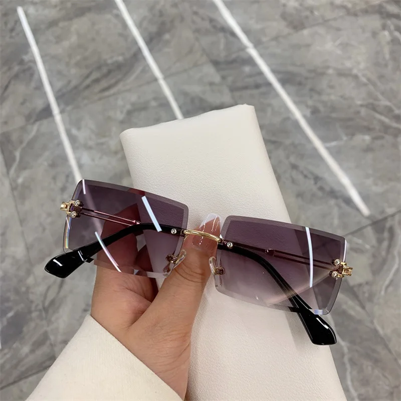  - Fashion Vintage Sunglasses Rimless Rectagular Cutting Lens Sun Glasses Gradient Sunglasses Wholesale Uv400 Box Random Color