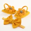 2pcs/Set Infant Baby Girls Summer Sandals Newborn Toddler First Walker Crib Dress Shoes with Free Headband 2