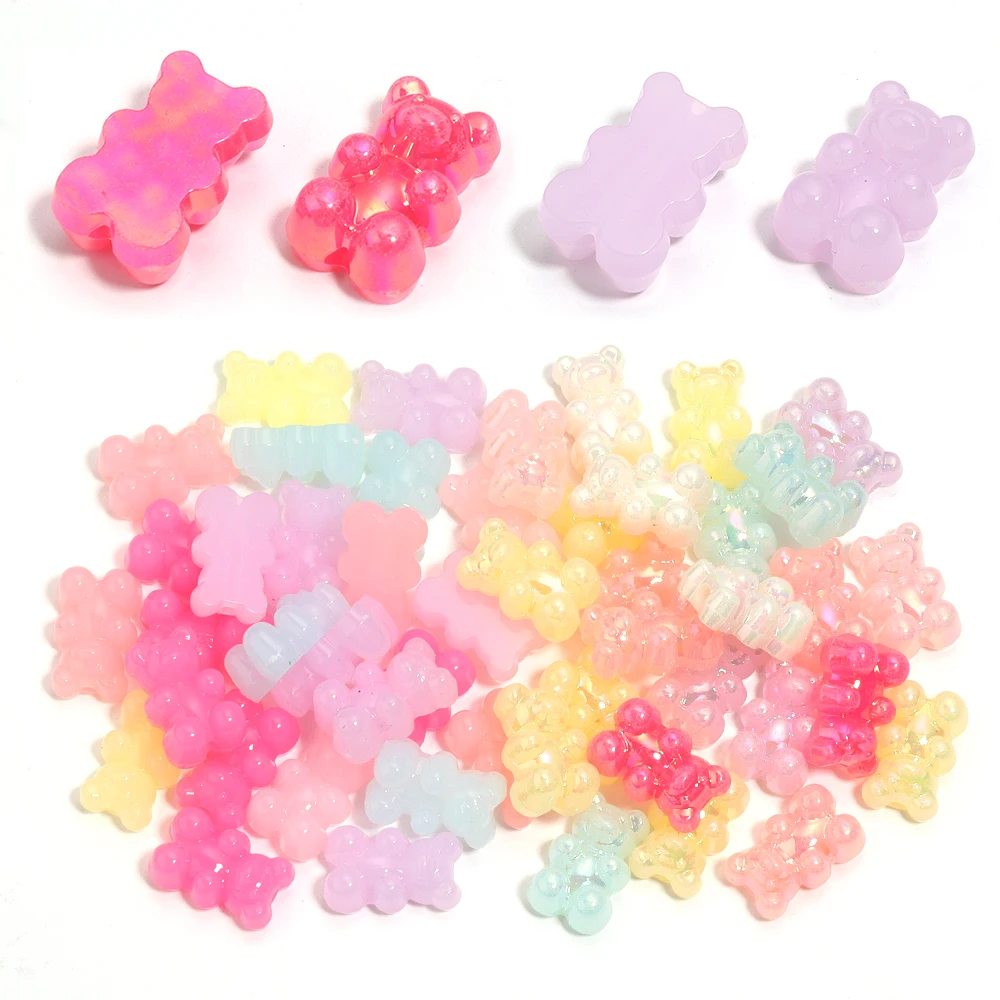 50개/세트 젤리 컬러 작은 곰 아크릴 비즈 귀여운 루즈 스페이서 비즈 쥬얼리 만들기 DIY 소녀 목걸이 팔찌 선물