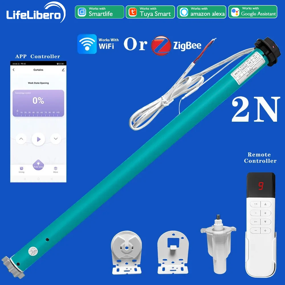Cortinas Inteligentes Lifelibero-tuya Persianas Zigbee ou Wifi Persianas de Sombra para Windows Tubo de 38 mm Vida Inteligente Suporte Alexa 2n