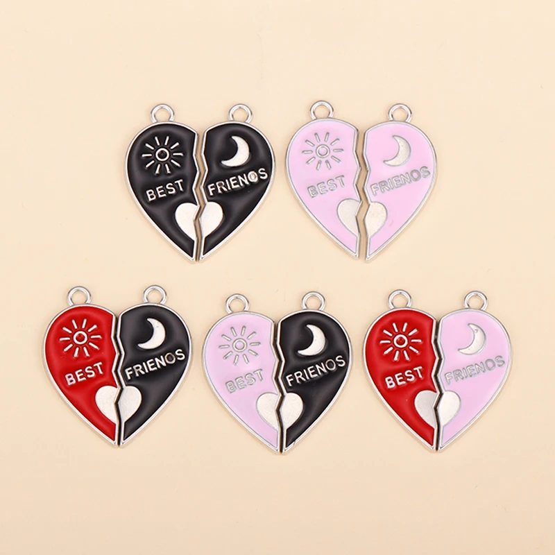 

5Pairs Enamel Best Friends Splicing Love Heart Necklace Pendant For Friendship Bracelets Making DIY Jewelry Accessories Charms