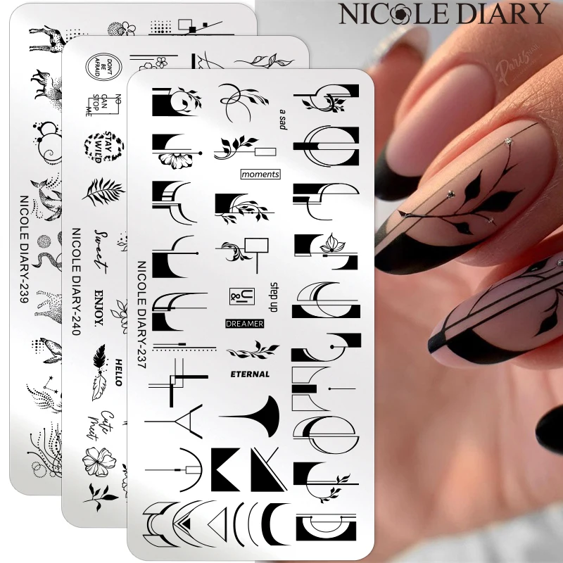 NICOLE DIARY Flower French Line Pattern Nail Stamping Plates Geometric Leaf Floral Nail Art Stamp Stencil Printing Template