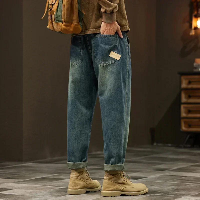 Baggy Jeans Mew Wide Pants Loose Fit Harem Pants Casual Fashion Patched Pockets Oversize Men\'s Trousers New Jeans Kpop