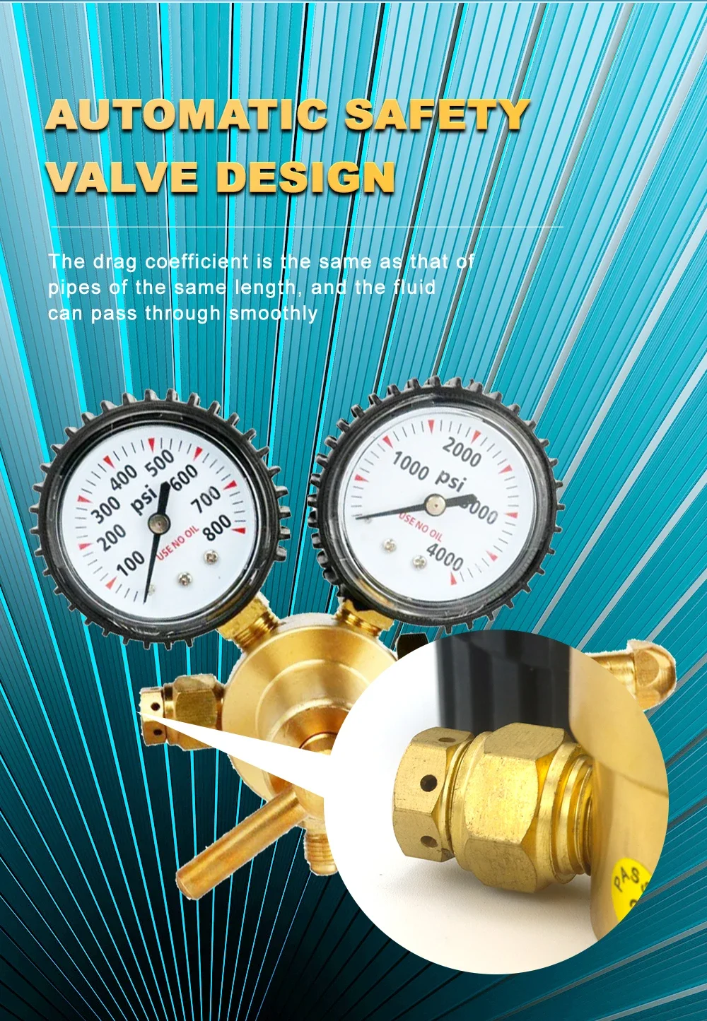 Description Picture 6 of item1/4" Brass Nitrogen Regulator 0-800PSI Gas Pressure Reducing Valve Connection Gauges CGA580
