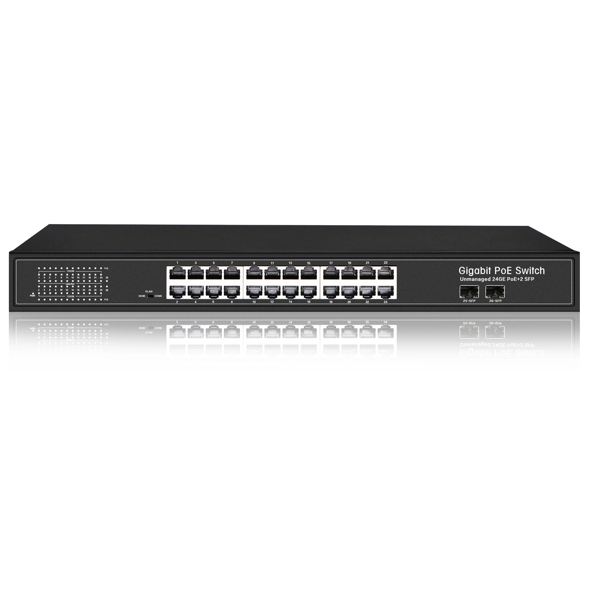 

48V Full gigabit Network Ethernet 24 ports PoE switch with 2 uplink optical fiber SFP