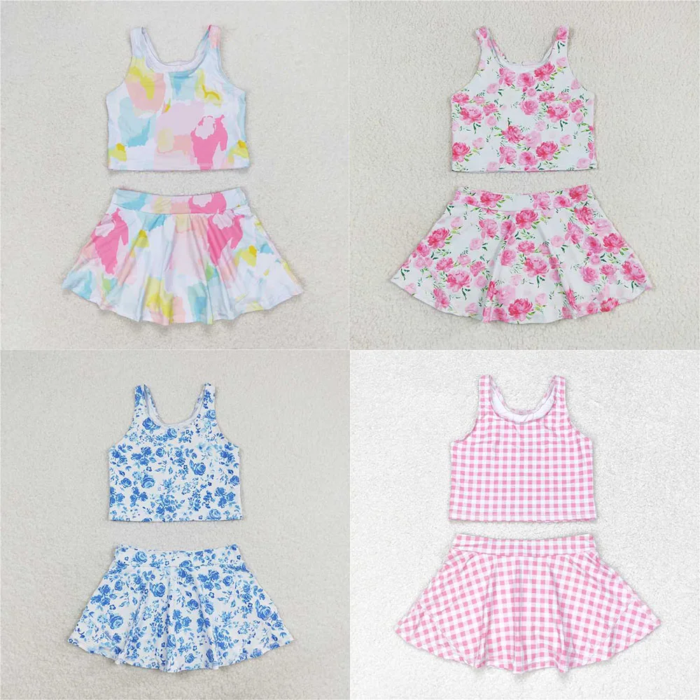 طفل فتاة الصيف رياضية Acive ارتداء مع القلاع الزرقاء سترة يوجا أعلى الرياضة Skorts طفل الفتيات الملابس فساتين مجموعات