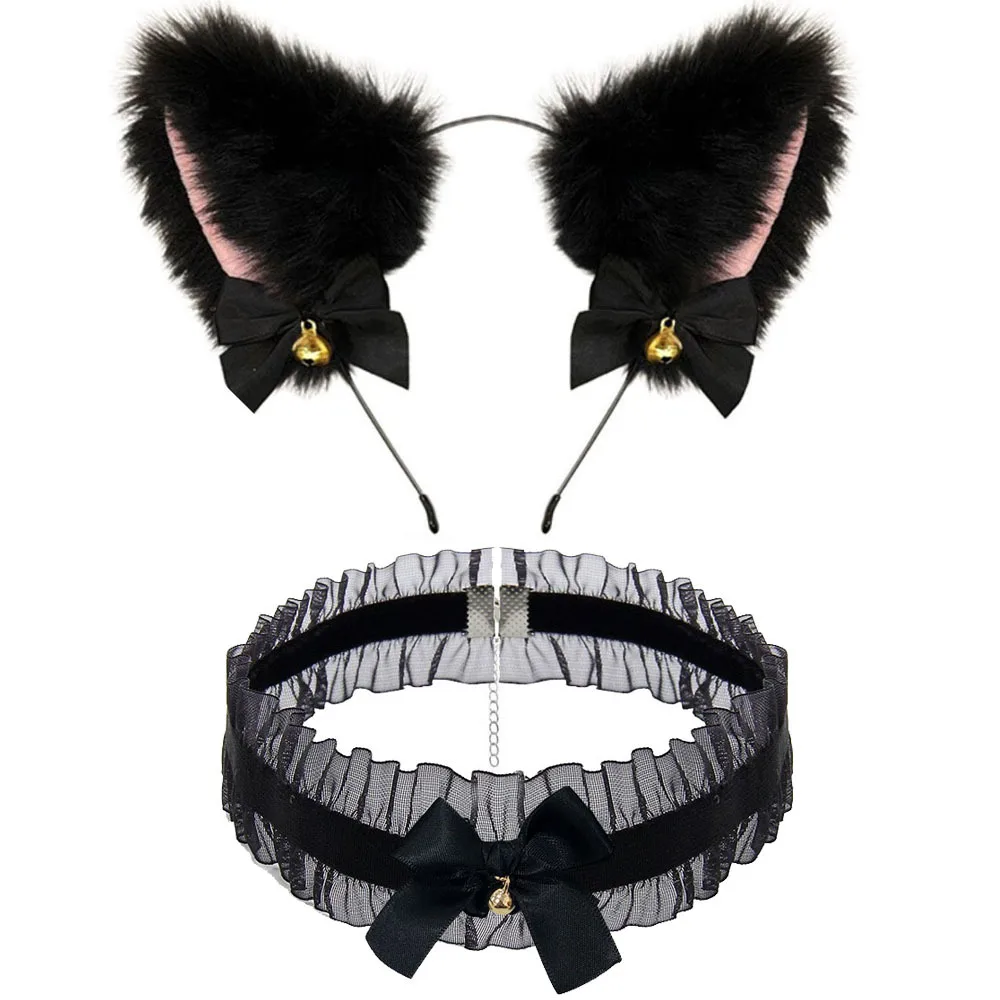Cute Fox Tail Anal Plug Cat Ears Headbands Set  Nipple Clip Neck Collar Erotic Cosplay Sex Toys For Women
