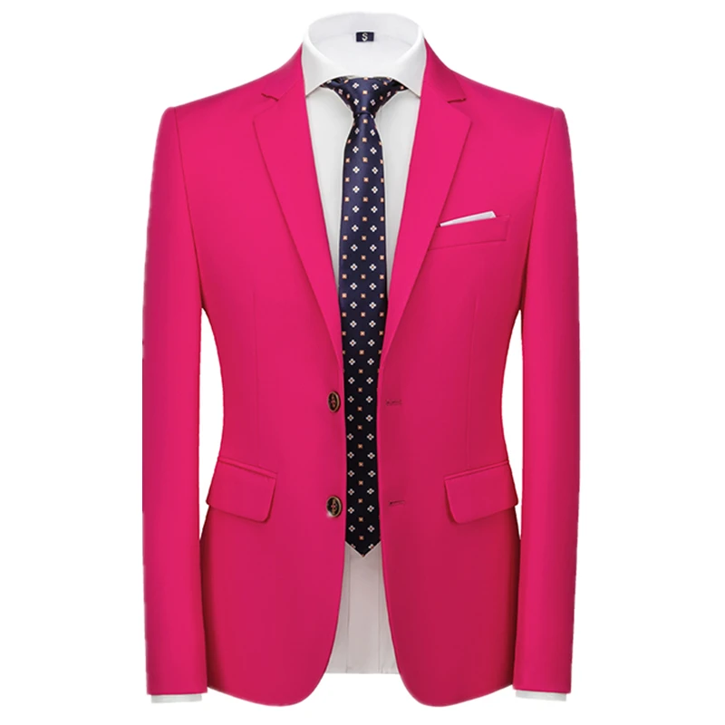 2026 신상 남성용 그린 수트 재킷, 투 버튼 브이넥 코트, 웨딩 파티 정장 상의 블루 레드 옐로우 그린 블레이저