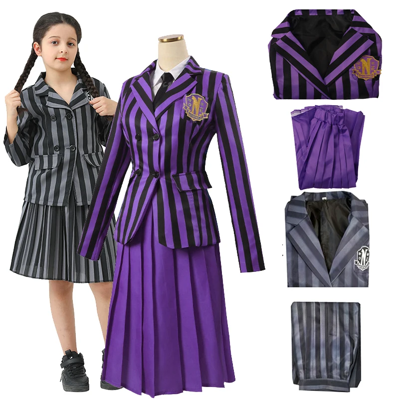 Wednesday Addams Wednesday Cosplay Costume School Uniform Outfits Halloween  Carnival Party Suit For Adult Kids - AliExpress