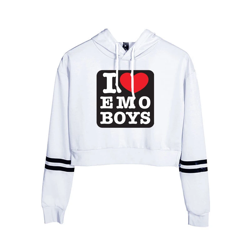 

I Love emo boys Printed Women Cropped Hoodies Long Sleeve Crop Tops high street hoodie Streetwear Fashion Casual Crop Hoodie