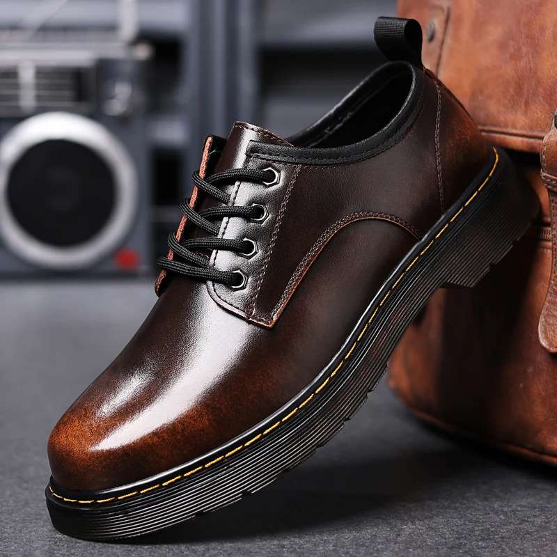 

PARZIVAL 2023 New Men Classic Business Formal Shoes Autumn Platform Work Ankle Boots Genuine Leather Black Chelsea Martin Boot