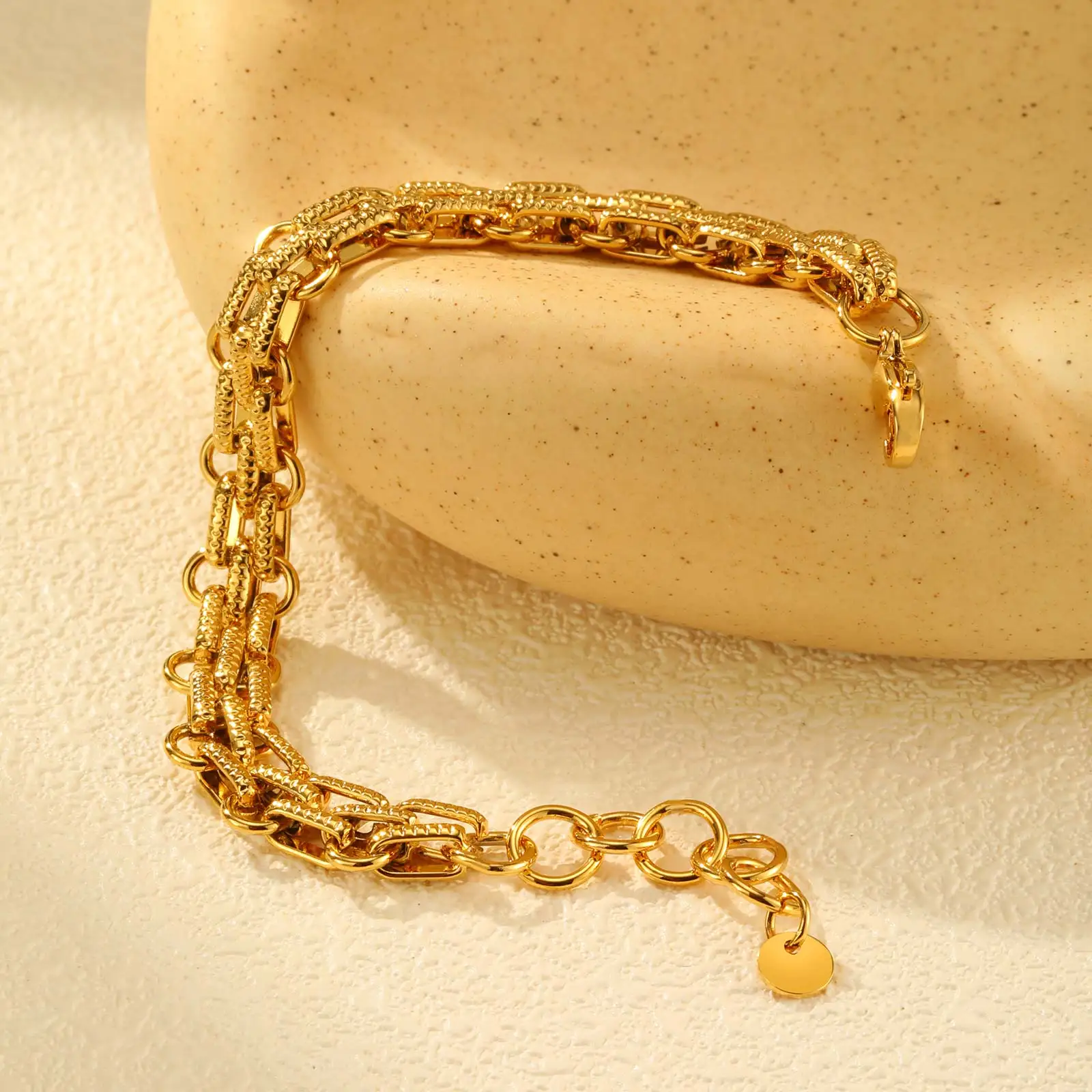 Edelstahl-Armband mit mehreren klobigen dicken Ketten für Frauen, vergoldet, Twist, unregelmäßige geometrische Armbänder, Schmuck, Geschenk – Detail 3