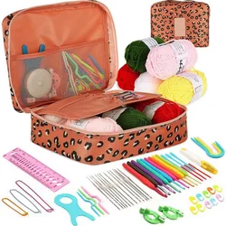 Beginner's Crochet Starter Kit with Portable Multi-color Storage - One size (Pink Leopard Print)