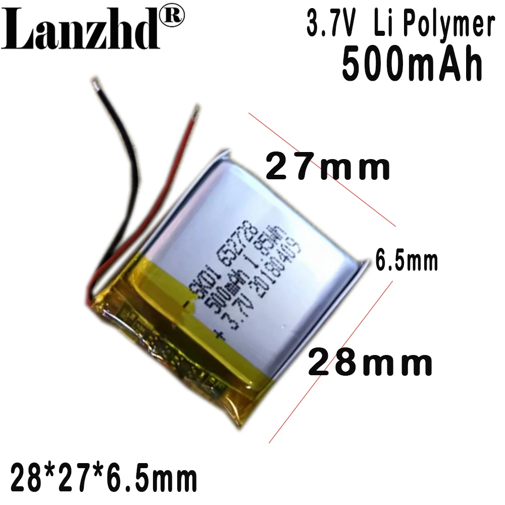 652728 3.7V Polymer lithium Battery 500MAH For Smartwatch Bluetooth speaker LED light fixture  supply smart sound