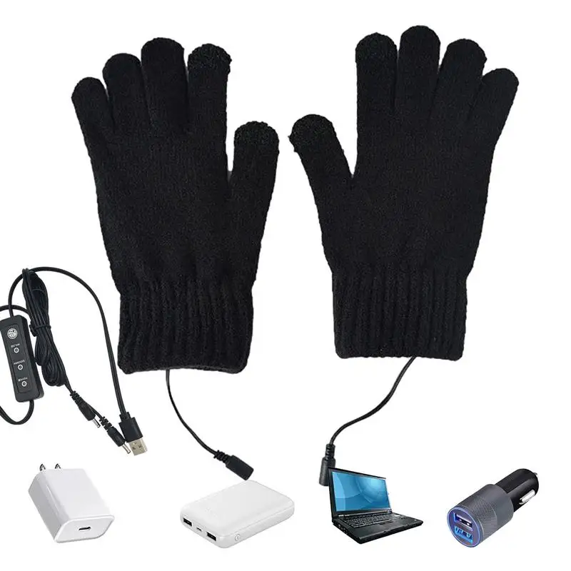 

Electric Heated Gloves Touch-screen USB Rechargeable Motorcycle Gloves 3 Adjustable Temperature Knitting Wool Hand Warmer For