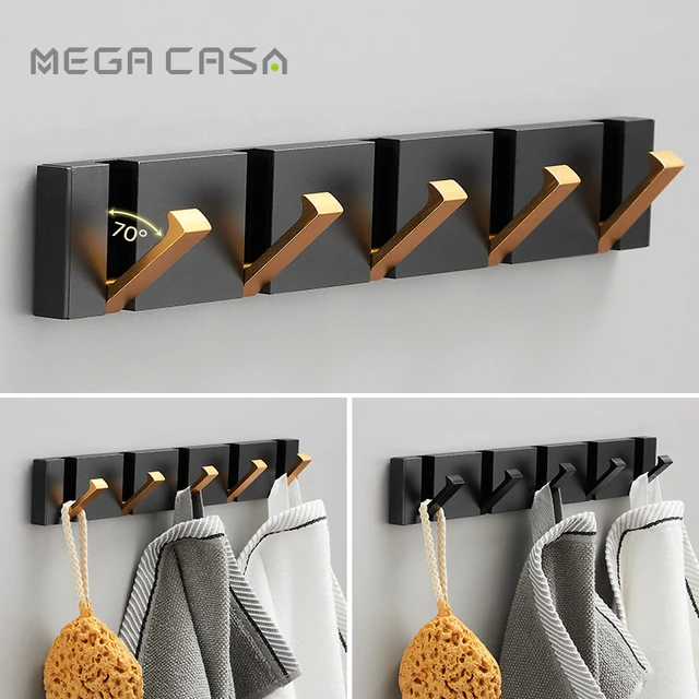 Black Golden Wall Coat Clothes Rack Folding Towel Hanger for Bathroom Free Installation  Wall Hooks Bathroom Kitchen Accessories - AliExpress