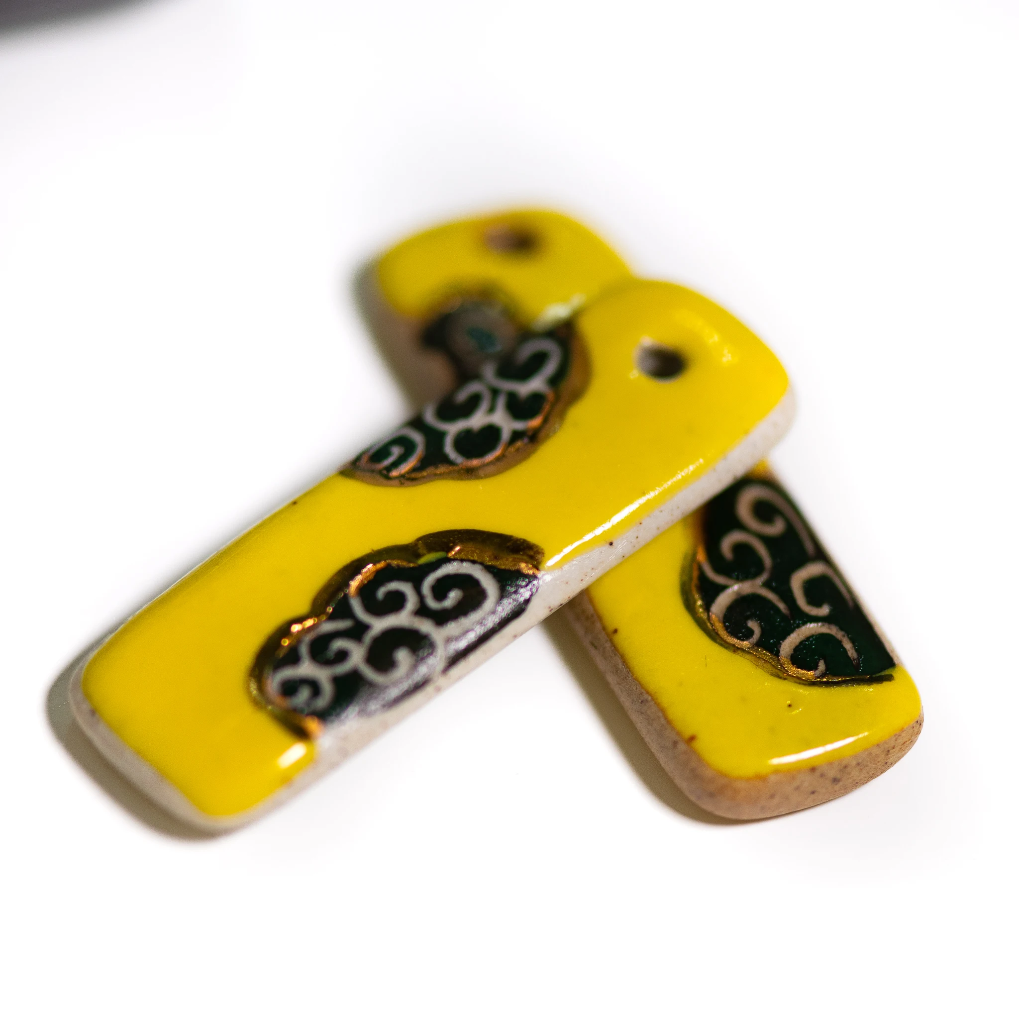 Hochtemperatur-Keramik-Anhängerperlen, handbemalt, Vintage-Stil, 51 x 17 mm, 2 Stück – Detail 6