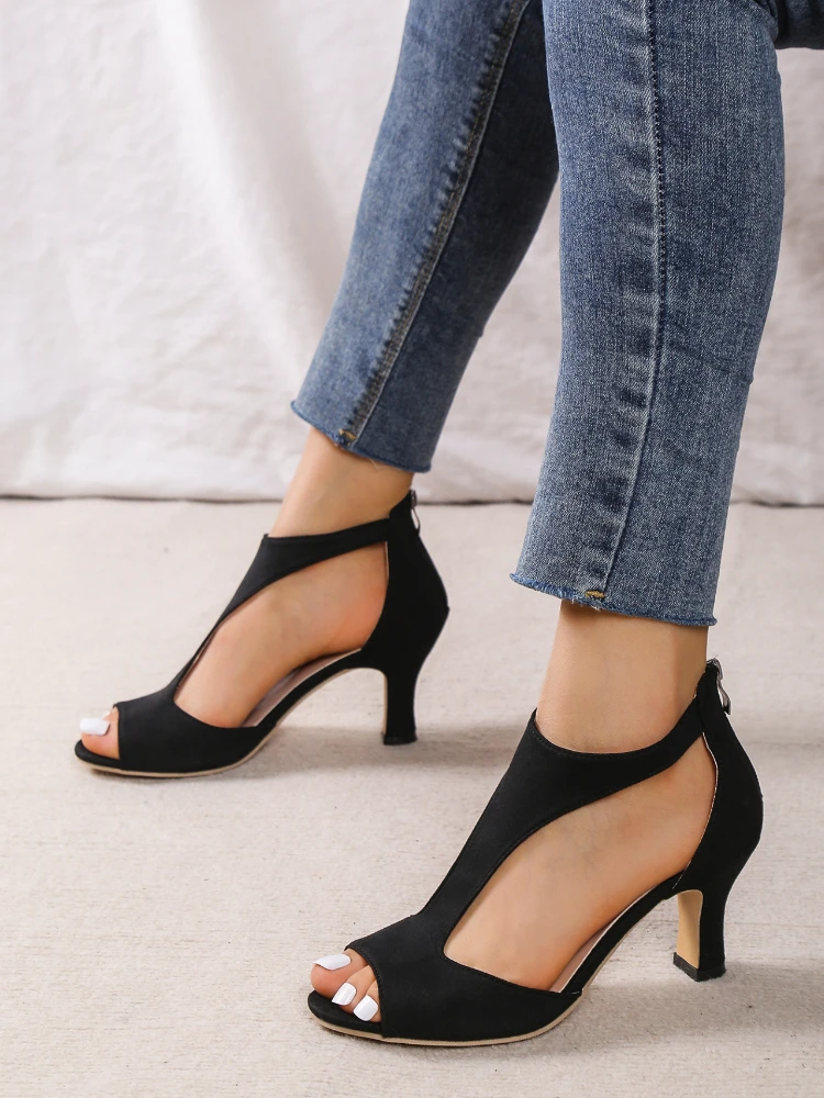 Round Toe Sandals Roman shoes High Heels Orthopedic leather high heels