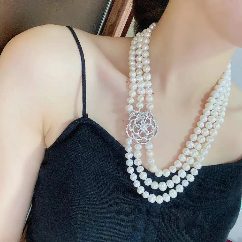 

triple strands 9-10mm south sea round white pearl necklace 18"19"20"