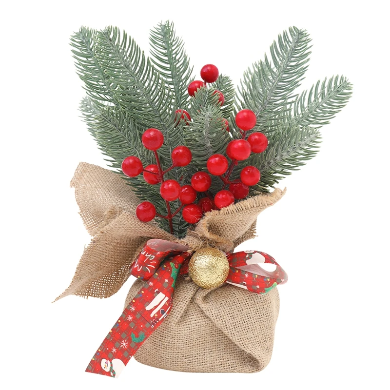 Árbol de navidad artificial de mesa con piñas y bayas rojas_voghion.com