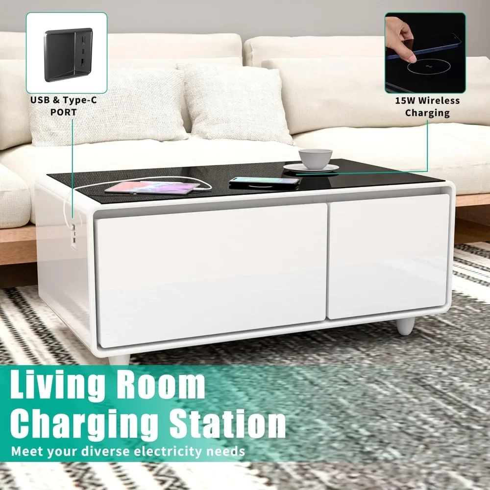 Smart Coffee Table, Bluetooth , ouch Control Panel, USB Interface, Outlet Protection, Atmosphere Light, Fridge Coffee Table 4