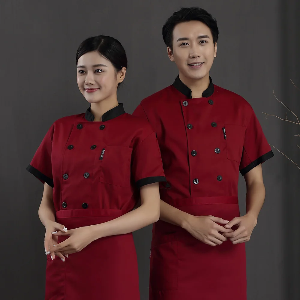 Chef Uniform Unisex Short sleeve Breathable Double Breasted Restaurant Food Service Hotel Waiter