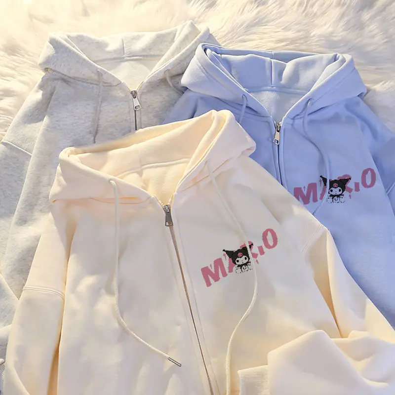 

Sanrio Sweet Kuromi Hoodie Women 2023 New Autumn and Winter Loose Lazy Coat Day Cardigan Long-sleeved Top