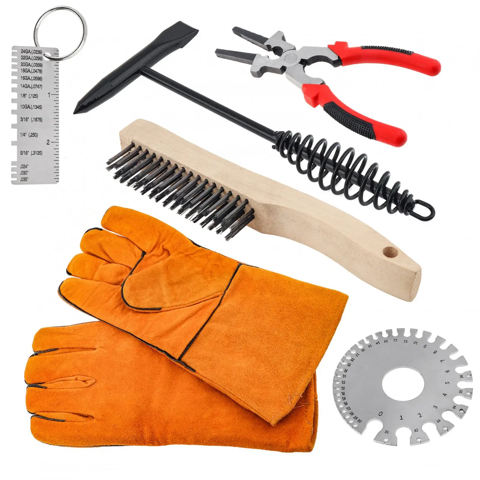 Welding Hammers Slag Scratch Wire Brush Welding Plier Slag Removal Tool Sets with Coil Spring Handle Gloves Gauges welding hammer