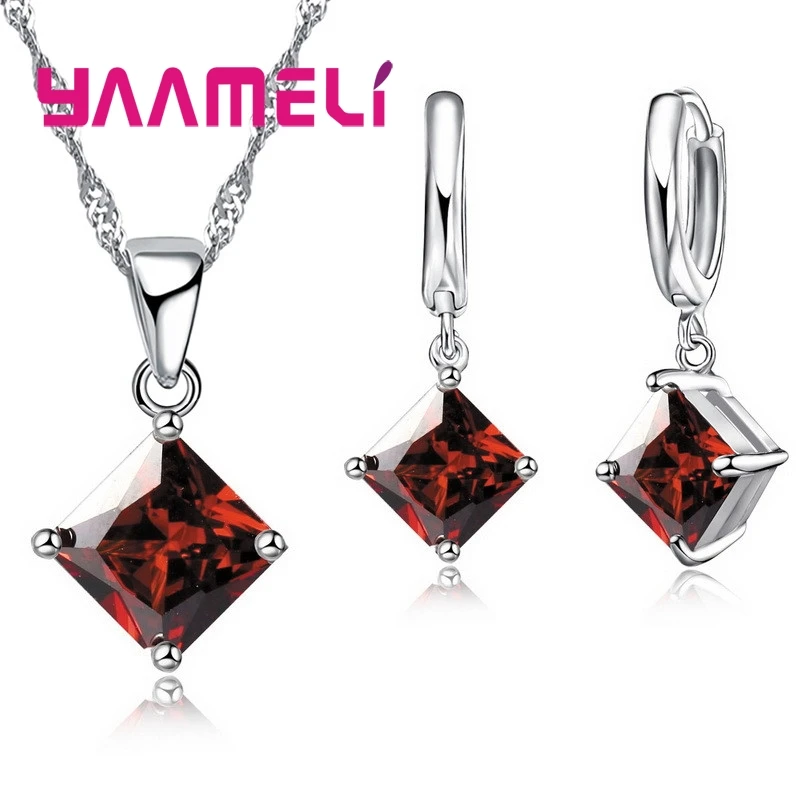 Jewelry Sets Jewelry Set Women Earrings Chain Necklace Women Pendants Necklace Simple Geometry Square Earrings Crystal 925 Sterling Silver Jewelry Sets for Wedding
