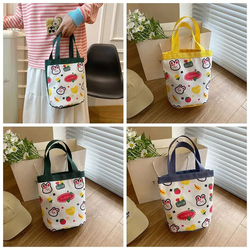 

Flower Canvas Rabbit Bucket Bag Cute Heart Large Capacity Flower Lunch Bag Mummy Bag Tote Bag Animal Handbag Travel