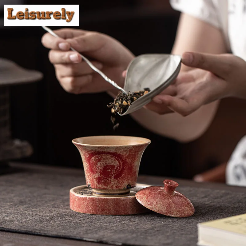 Creative Dunhuang Handwritten Scriptures Tea Set Complete Set Antique Tea Ceremony Set Teapot and Tea Cup Set Tableware Ornament