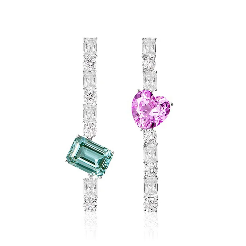 

Серебряные серьги S925, Длинные блестящие серьги-полоски с кристаллами, розовый бриллиант, Зеленый Бриллиант, универсальные серьги любви, ювелирные изделия