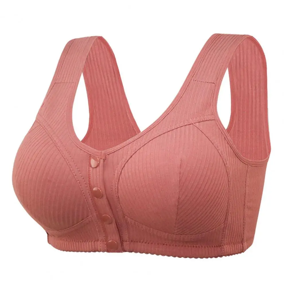 Women Bra Comfortable Wireless Front Button Closure Sport Bra for Mid-aged Women Removable Padded Vest Style Underwear Front bra women gathered comfortable underwear traditional thin mold cup women s creamy smooth bra