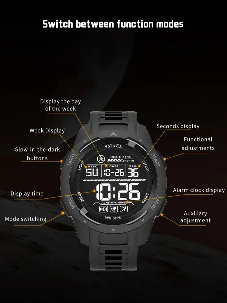Men Electronics Outdoor Sports Waterproof Big Dial Digital LED Alarm Watch 8105 digital watch