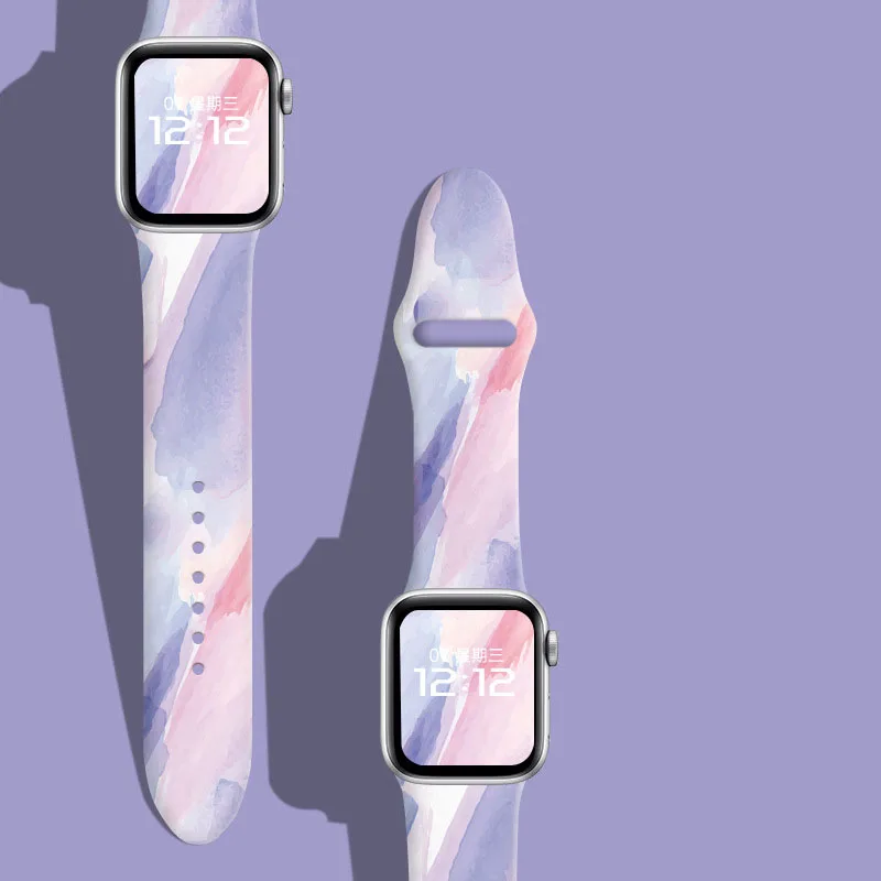 New Fashion Strap For Apple Watch Band 44mm 40mm 38mm 42 mm Printing Silicone Bracelet iWatch 7 6 SE 5 4 3 Accessories 41mm 45mm