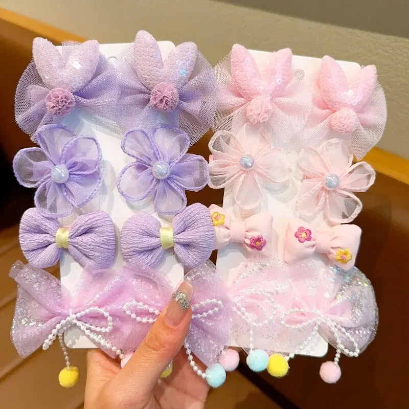 8-teilige Haarnadeln für Kinder mit Blumenschleife, Spitze, Netzstoff, Mädchen-Haarspangen, süße süße Prinzessin, Haarspangen, Baby-Haar-Accessoires – Detail 11
