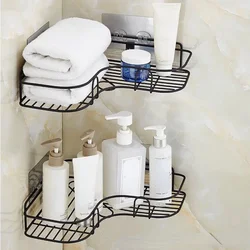 Wrought Iron Bathroom Shelf Shower Wall-mounted Storage Rack with Suction Cup Free Drilling Kitchen Storage Bathroom Accessories