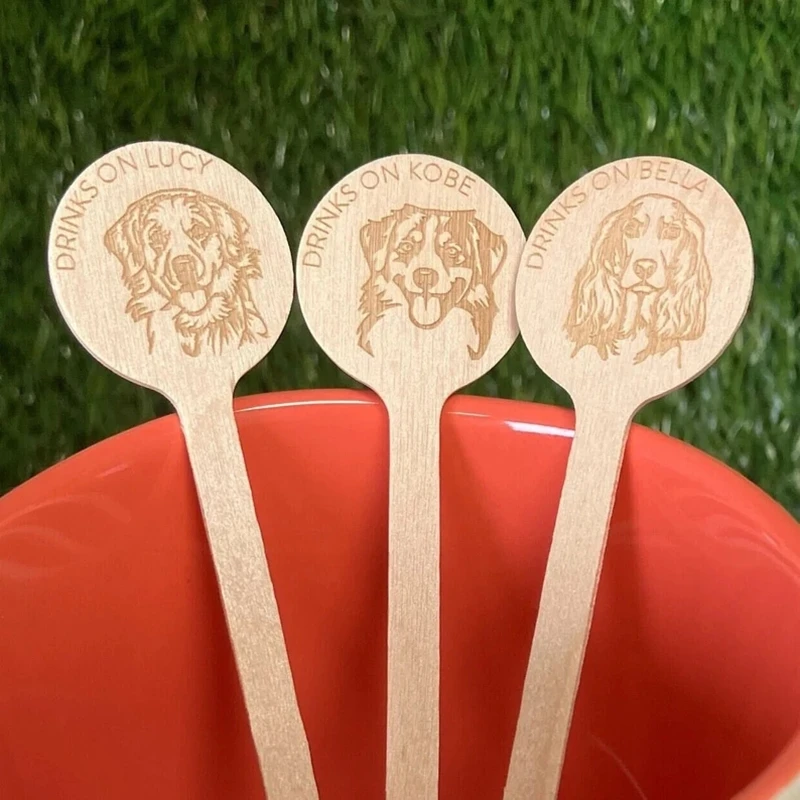 

Set of 50 Signature Dog Drink Stir Stick, I Do Too Wood Engraved Cocktail sticks, Wedding Drink Sticks, Send YOUR dog’s image