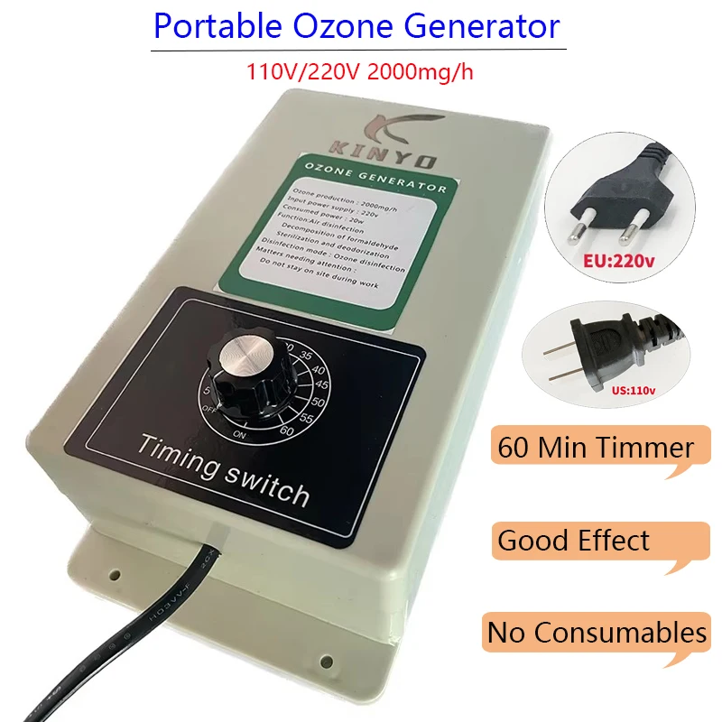 2000mg/h Ozone Generator Machine Home Air Water Purifier for Oil Fruits Vegetables Meat Food With Timer EU/US Plug ozone generator machine