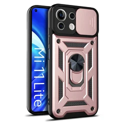Magnetic Ring Holder Armor Case with Slide Camera Protector - Xiaomi Mi 11 Lite 5G (SJ Rose Gold)